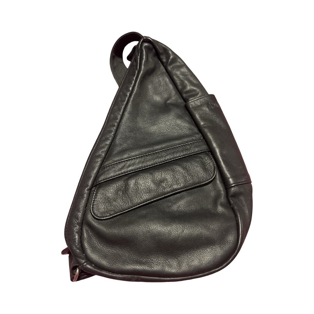 Ameribag Healthy Back Bag In Black Leather Sling Teardrop Carry All Pockets